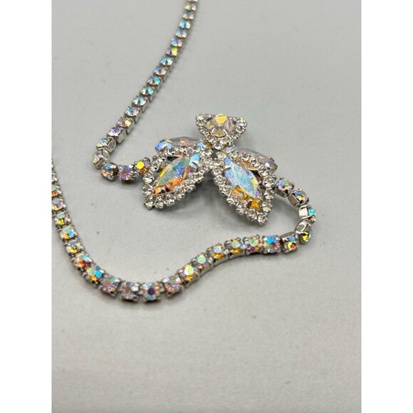 Vintage Weiss Aurora Borealis Crystal Necklace Rhinestones Choker 15" - Picture 5 of 10